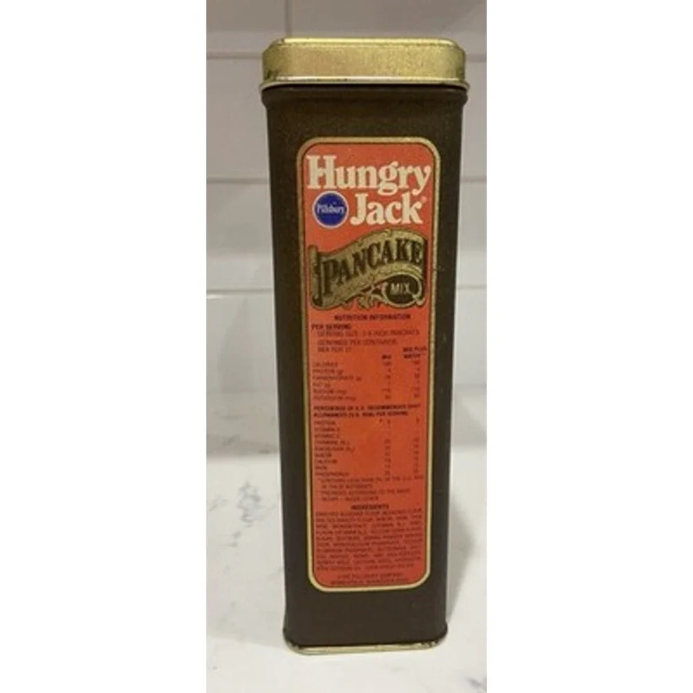 Vintage 1980's Pillsbury Hungry Jack Buttermilk Pancake 32 oz Tin Kids onBack